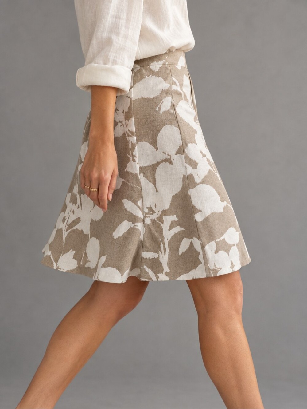 Kate Spade Madison Ave Collection Beige Linen Floral A Line Skirt Womens Size 6
